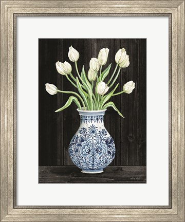 Framed Blue and White Tulips Black II Print