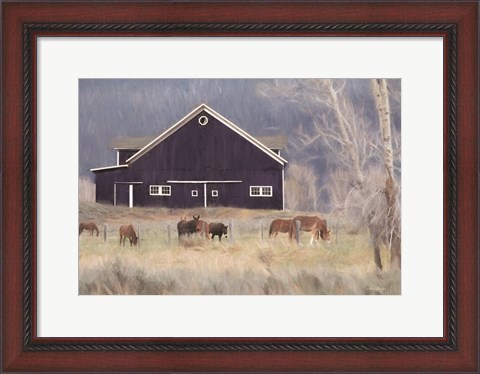 Framed Old Navy Barn with Horses Print