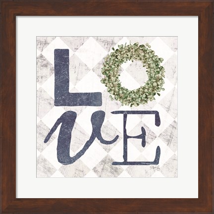 Framed Love with Eucalyptus Wreath III Print