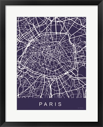 Framed Paris Street Blue Map Print