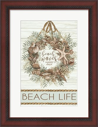 Framed Beach Waves Wreath Print