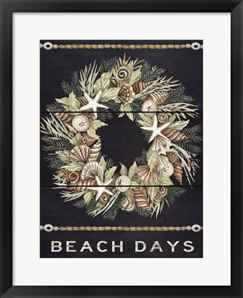 Framed Beach Days Shell Wreath Print