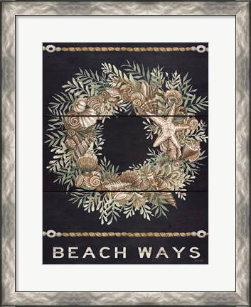 Framed Beach Ways Shell Wreath Print
