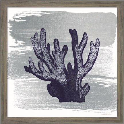 Framed Brushed Midnight Blue Elkhorn Coral Print