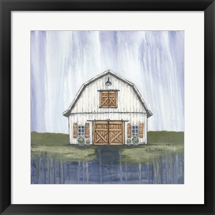Framed White Garden Barn Print