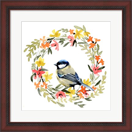 Framed Springtime Wreath &amp; Bird II Print