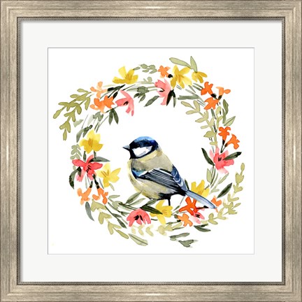 Framed Springtime Wreath &amp; Bird II Print