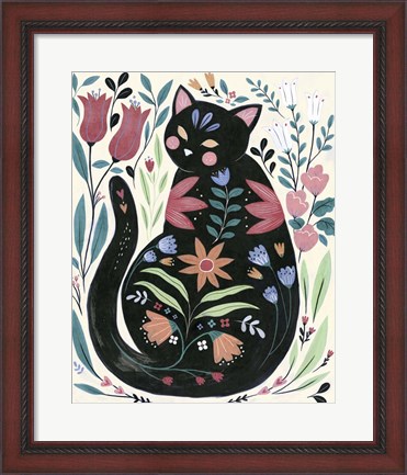 Framed Folksy Feline I Print