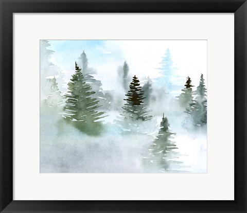 Framed Foggy Evergreens II Print