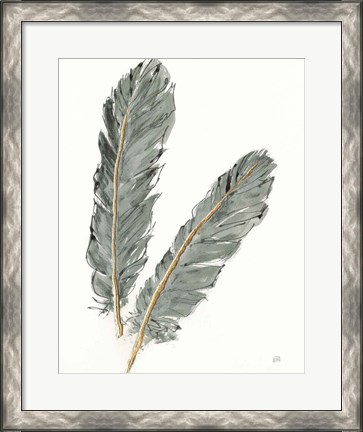 Framed Gold Feathers IV on Grey Print