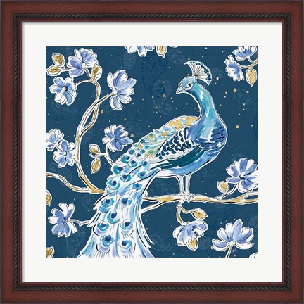 Framed Peacock Allegory IV Blue v2 Print