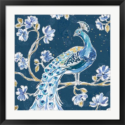 Framed Peacock Allegory IV Blue v2 Print