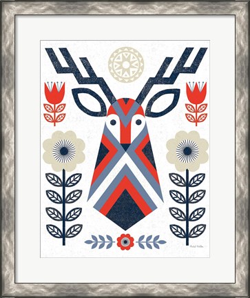 Framed Folk Lodge Deer II Red Navy Print