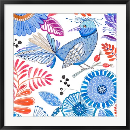 Framed Bird with Flowers II Print