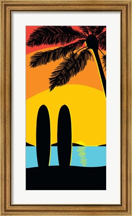 Framed Sunset Surf Panel Print
