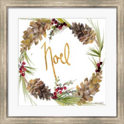 Framed Gold Christmas Wreath III Print