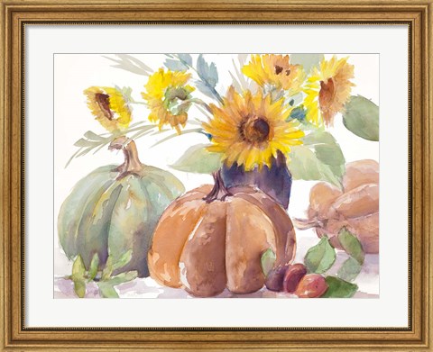 Framed Tawny Sunflowers and Pumpkins Print