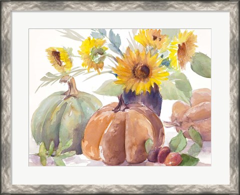 Framed Tawny Sunflowers and Pumpkins Print