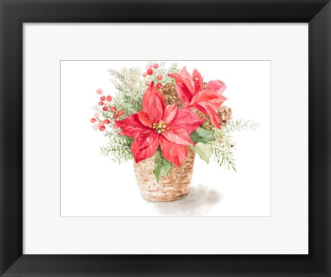 Framed Red Poinsettia Basket Print