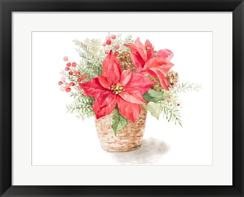 Framed Red Poinsettia Basket Print