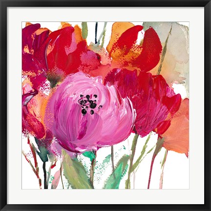 Framed Red and Pink Flower Garden Print