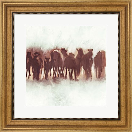 Framed Team of Brown Horses Running Print