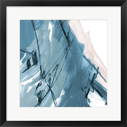 Framed Blue on White Abstract I Print