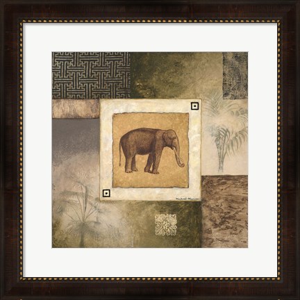 Framed Elephant Woodcut Print