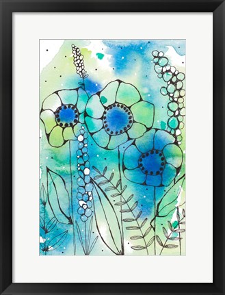 Framed Blue Watercolor Wildflowers I Print