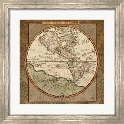 Framed Damask World Map I Print