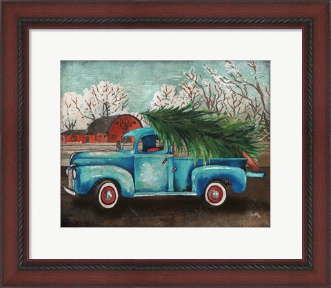 Framed Blue Truck and Tree I Print