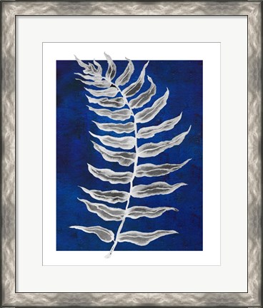 Framed Blue Fern in White Border I Print