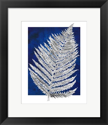 Framed Blue Fern in White Border II Print