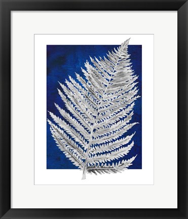 Framed Blue Fern in White Border II Print