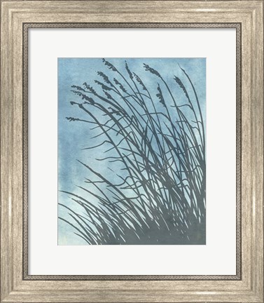 Framed Tall Grasses on Blue I Print