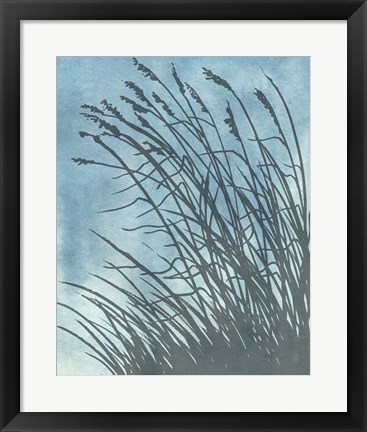 Framed Tall Grasses on Blue I Print