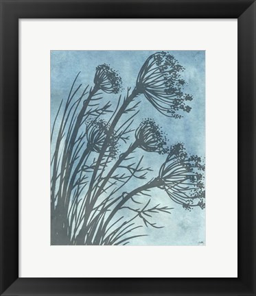Framed Tall Grasses on Blue II Print