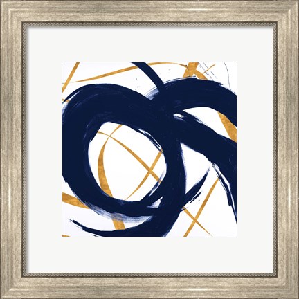 Framed Navy with Gold Strokes II Print
