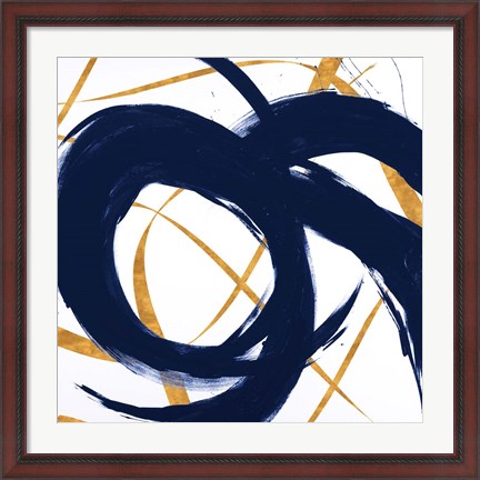 Framed Navy with Gold Strokes II Print