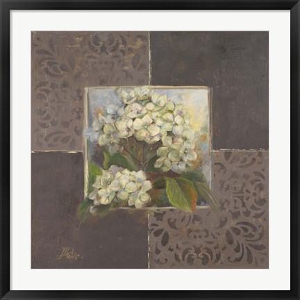 Framed Hydrangeas on Brown I Print