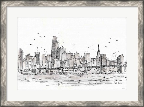 Framed Skyline Sketches VII No Words Flowers Print