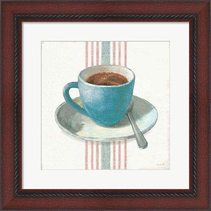Framed Wake Me Up Coffee IV Blue with Stripes No Cookie Print