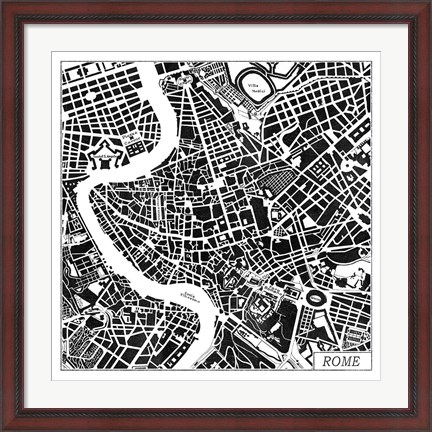 Framed Rome Map Black Print