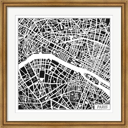 Framed Paris Map Black Print