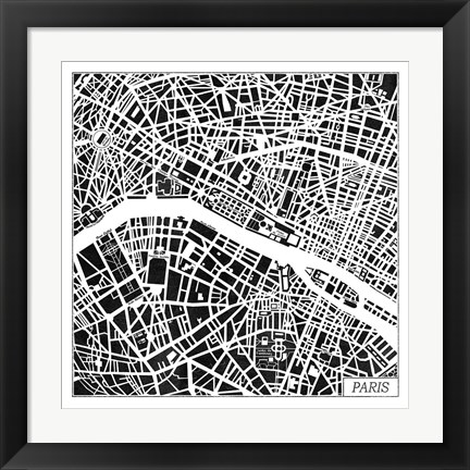 Framed Paris Map Black Print