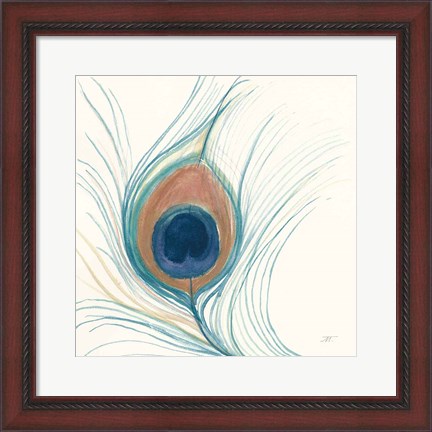 Framed Peacock Feather II Blue Print