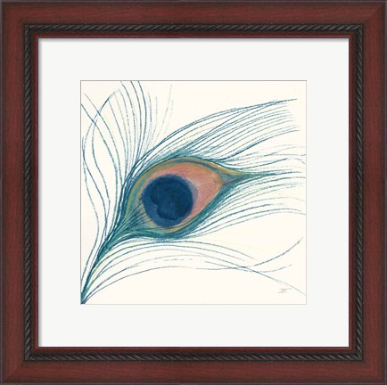Framed Peacock Feather I Blue Print