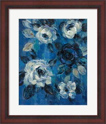 Framed Loose Flowers on Blue II Print