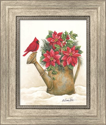 Framed Christmas Lodge Watering Can Print