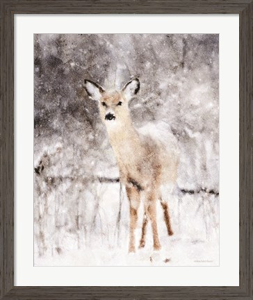 Framed Deer in Winter Forest Print